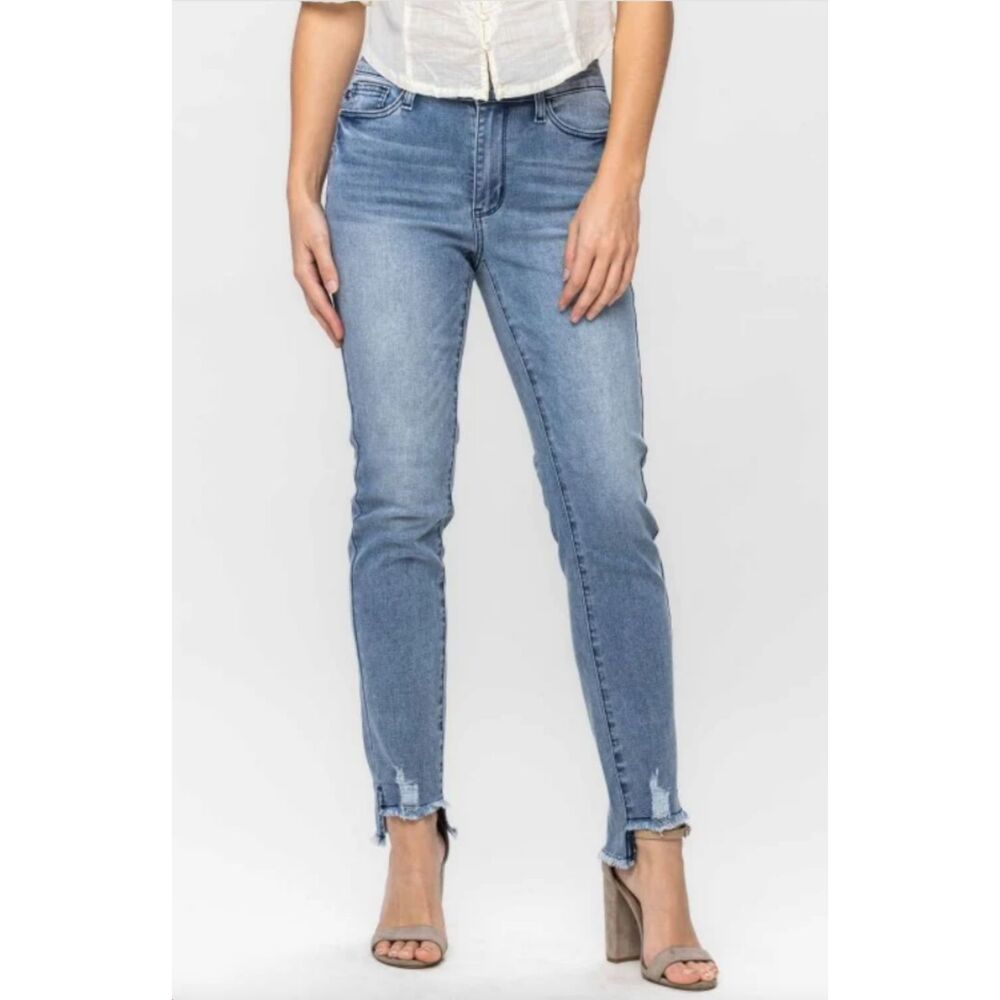 Judy Blue Mid Rise Frayed Hem Cool Stretch Pants JB88609 Medium Wash Pants 18W